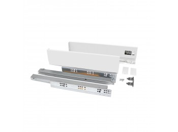 Emuca Kit cajón Vertex de cocina o baño, altura 83 mm, prof. 500 mm, 40 Kg, cierre suave, Acero, Blanco