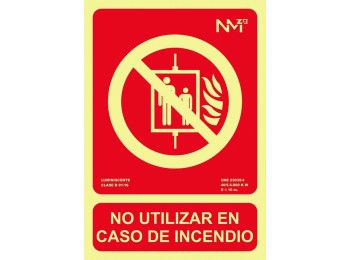 Señal 210x300mm pvc lumi no utilizar caso incendio rd00115