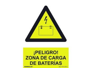 Señal 210x300mm pvc peligro, zona cargas baterÍas rd30075