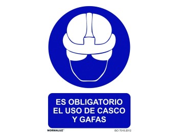 Señal 210x300mm pvc uso obligatorio  casco y gafas rd20014