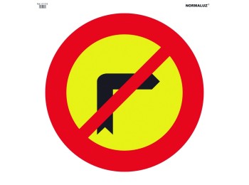 Señal vial bolsa textil 700x700mm prohibido giro derecha v11