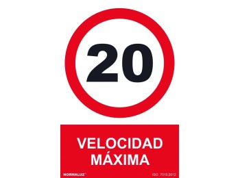 Señal 210x300mm pvc velocidad mÁxima 20 rd40059