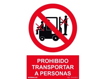 Señal 210x300mm pvc prohibido transportar personas rd40030