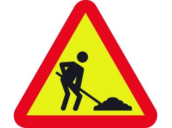 Señal vial 700x700mm metalica obras v10035