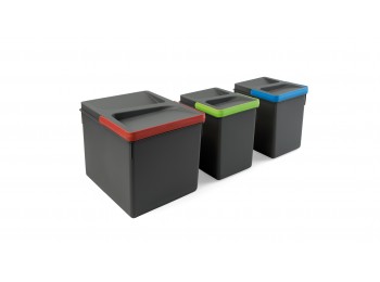 Emuca Contenedores para cajón de cocina Recycle, Altura 216, 1x12 + 2x6, Plástico gris antracita, Plástico