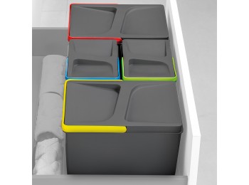 Emuca Contenedores para cajón cocina Recycle, Altura 266, 1x15 + 2x7, Plástico gris antracita, Plástico