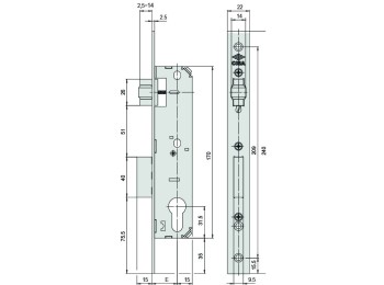 Cerradura met.emb. new fori e-35mm rod/pal s/cilind. ac.inox
