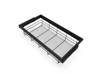 Emuca Kit de cesta de alambre y bastidor de guías con cierre suave para armario, regulable, módulo 900mm, Negro texturizado