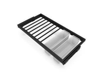 Emuca Kit de 7 varillas pantalonero, 2 bandejas auxiliares y bastidor de guías con cierre suave para armarios, regulable, módulo 900mm, Negro texturizado