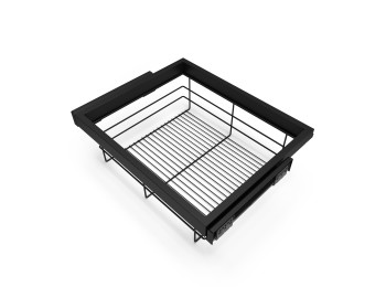 Emuca Kit de cesta de alambre y bastidor de guías con cierre suave para armario, regulable, módulo 600mm, Negro texturizado