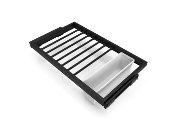 Emuca Kit de 7 varillas pantalonero, 1 bandeja auxiliar y bastidor de guías con cierre suave para armarios, regulable, módulo 800mm, Negro texturizado