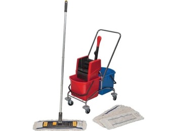 Kit de carro de limpieza cubo 2x17l prensa/palo/soporte/4 mo