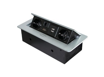 Emuca Multiconector Atom 26 A+C para escritorio, EU, Pintado aluminio, Acero y Plástico y Zamak, 1 ud.