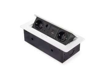 Emuca Multiconector Atom 26 A+C para escritorio, EU, Pintado blanco, Acero y Plástico y Zamak, 1 ud.