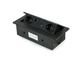 Emuca Multiconector Atom 26 A+C para escritorio, EU, Pintado negro, Acero y Plástico y Zamak, 1 ud.