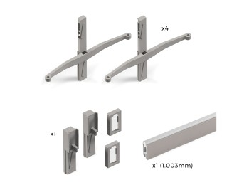Emuca Kit Zero de soportes para estantes de madera y barra de colgar, Pintado color piedra, Aluminio y Zamak y Plástico, 1 kit