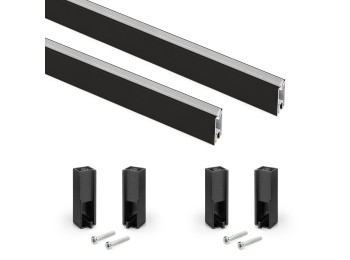 Emuca Kit de barra para armario Luxe, 0,75 m, Pintado negro texturizado, Aluminio y Plástico, 1 kit